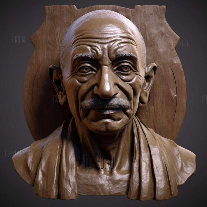 Gandhi Bust 2 stl model for CNC